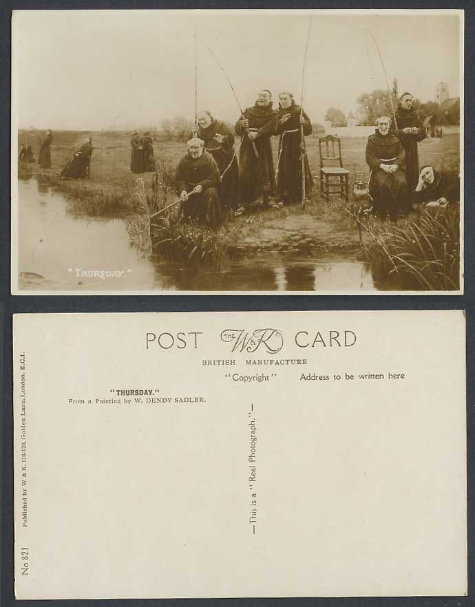 Thursday W. Dendy Sadler Monks Priests Fishing Rods Net by River Old RP Postcard