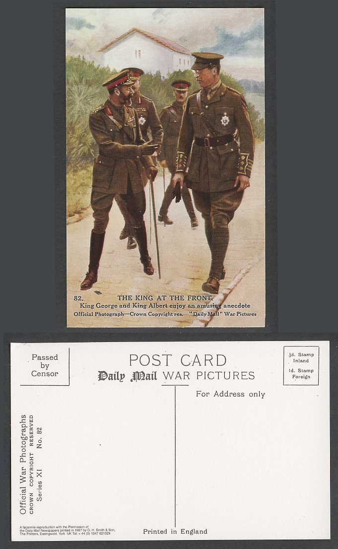 WW1 Daily Mail Repro. Postcard King George V & Albert at Front, Amusing Anecdote