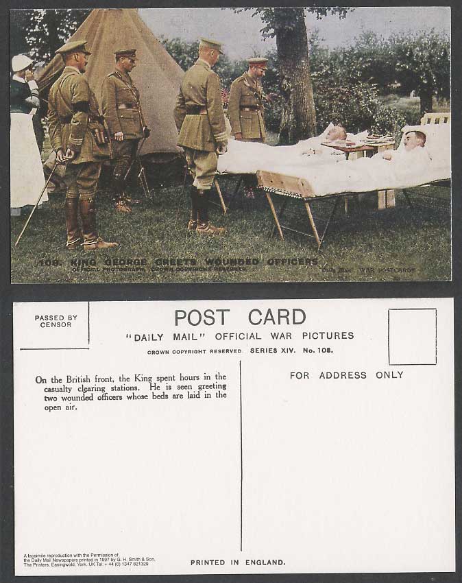 WW1 Repro. Postcard King George V Greets Wounded Officers Nurse On British Front