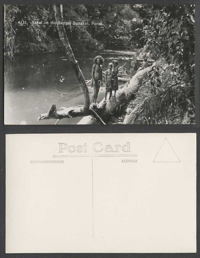 Perak Old Real Photo Postcard SAKAI SUNGEI SUNGKEI River Scene Sakais Man Women