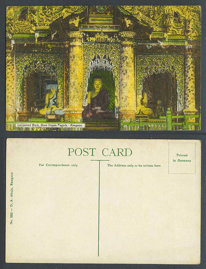 Burma Old Colour Postcard Shwe Dagon Pagoda Rangoon Lacquered Work Buddha Statue