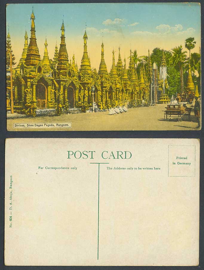 Burma Old Postcard Shrines Shwe Dagon Pagoda Rangoon Temple Street Scene Myanmar