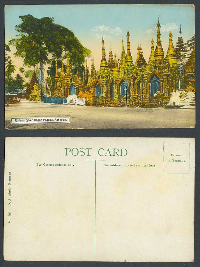 Burma Old Color Postcard Shrines Shwe Dagon Pagoda Rangoon Temple Street Myanmar