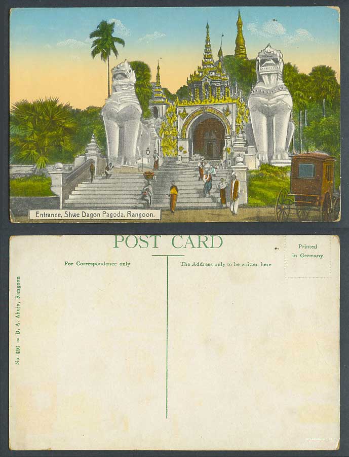 Burma Old Colour Postcard Entrance Shwe Dagon Pagoda Rangoon Temple Myanmar