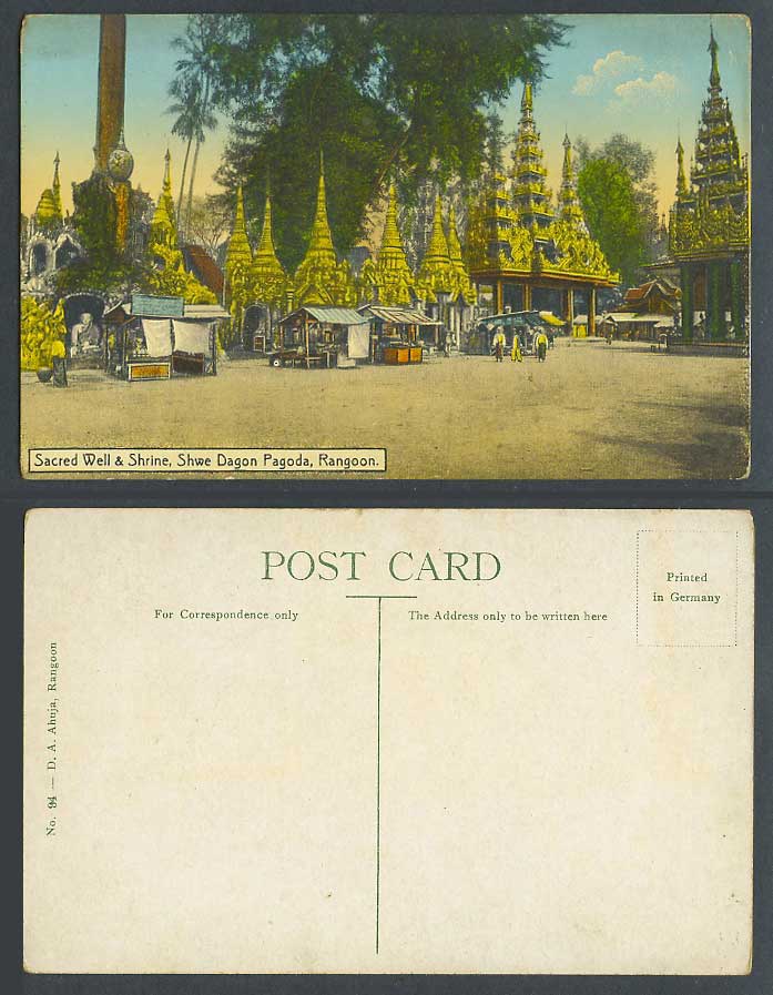 Burma Old Postcard Sacred Well Shrine Shwe Dagon Pagoda Temple Rangoon Buddha 94