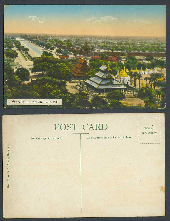 Burma Old Colour Postcard Panorama General View from MANDALAY HILL Pagoda Temple