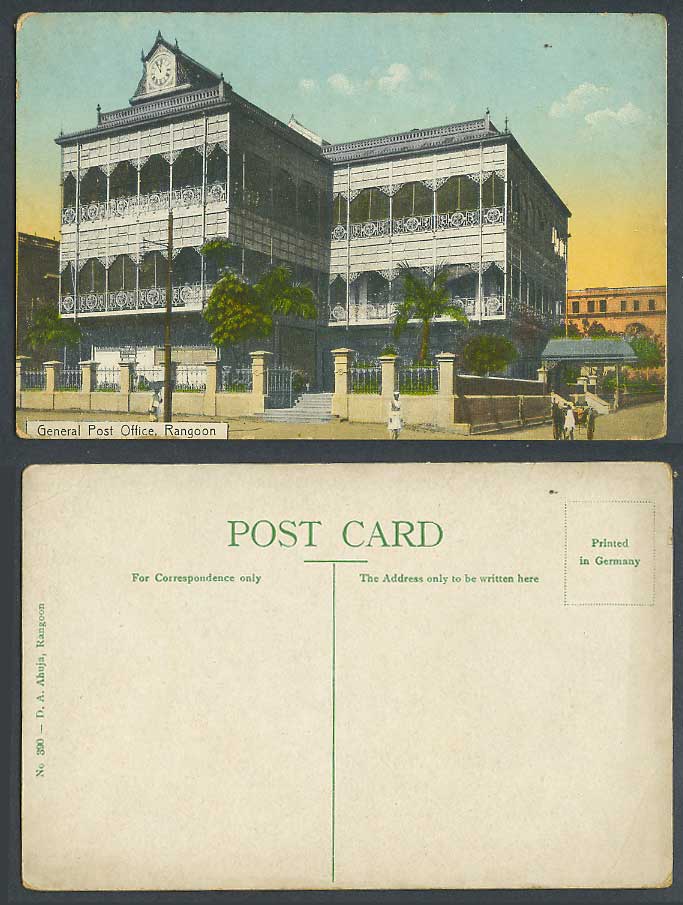 Burma Old Postcard Rangoon, General Post Office G.P.O. Clock Tower, Street Scene