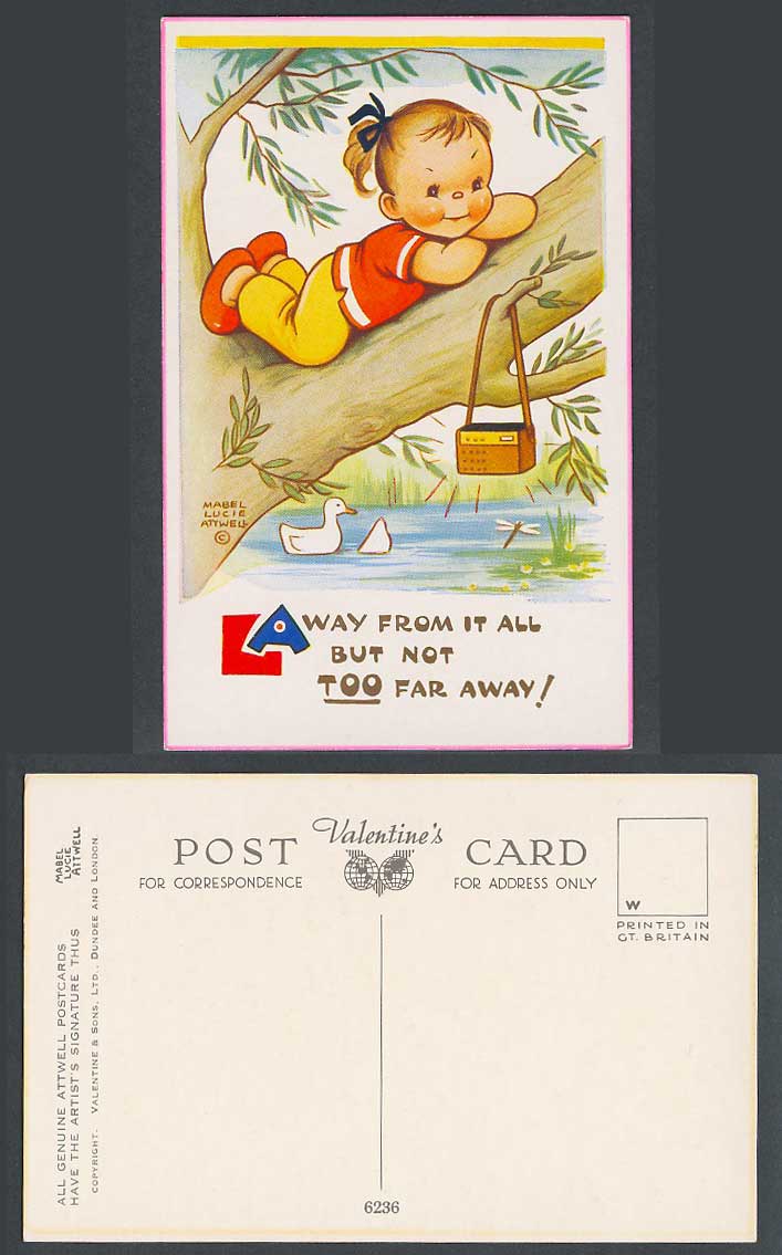 MABEL LUCIE ATTWELL Old Postcard Away From It Bt Not Too Far Away Dragonfly 6236