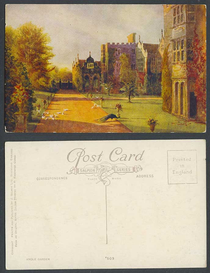 C. Essenhigh Corke, Knole Garden, Peacock Birds, Sevenoaks Kent Old ART Postcard