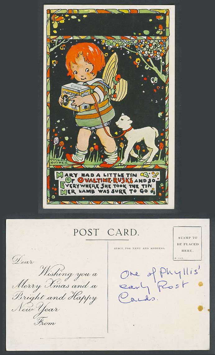Phyllis Cooper Old Postcard Mary Had a Little Tin of Ovaltine Rusks and Her Lamb