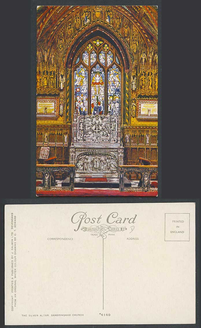 Sandringham Church, Silver Alter, Stained Glass Window, C.T. Howard Old Postcard