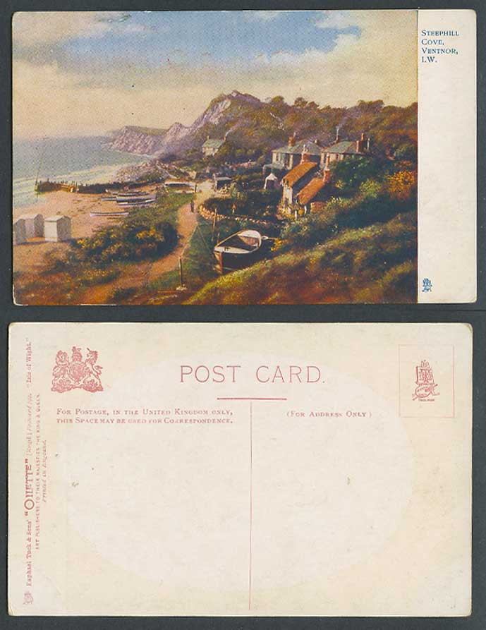 Isle of Wight Old Tuck's Oilette Postcard Steephill Cove Ventnor Beach Boats ART