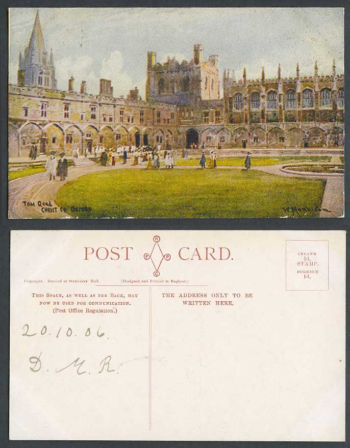 Oxford, Christ Church, Tom Quad. W. Manhison Artist Signed 1906 Old ART Postcard