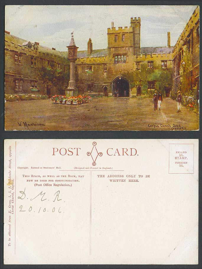 Oxford, Corpus Christi College, W. Manhison Artist Signed 1906 Old ART Postcard