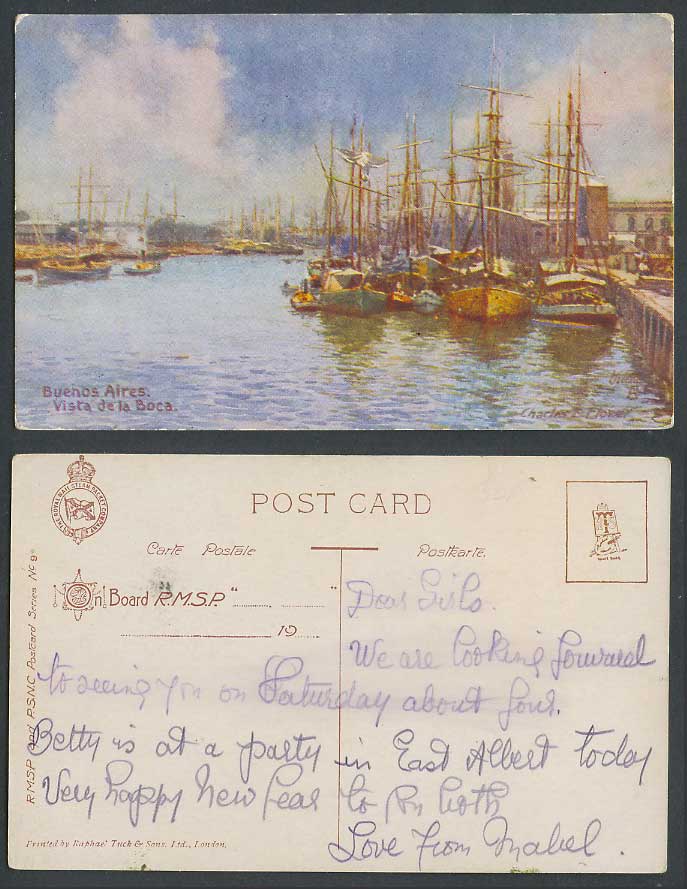 Argentina Charles E. Flower Old Tuck Postcard Buenos Aires Vista de la Boca RMSP
