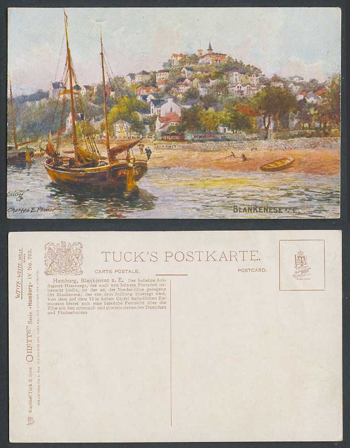 Germany Blankenese a.E Sailing Boats Charles E Flower Old Tuck Oilette Postcard