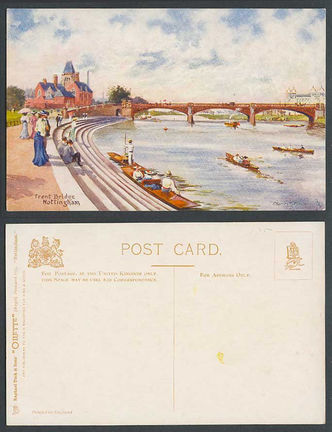 Nottingham, TRENT BRIDGE, River Scene, Boating Boats Old Tuck's Oilette Postcard