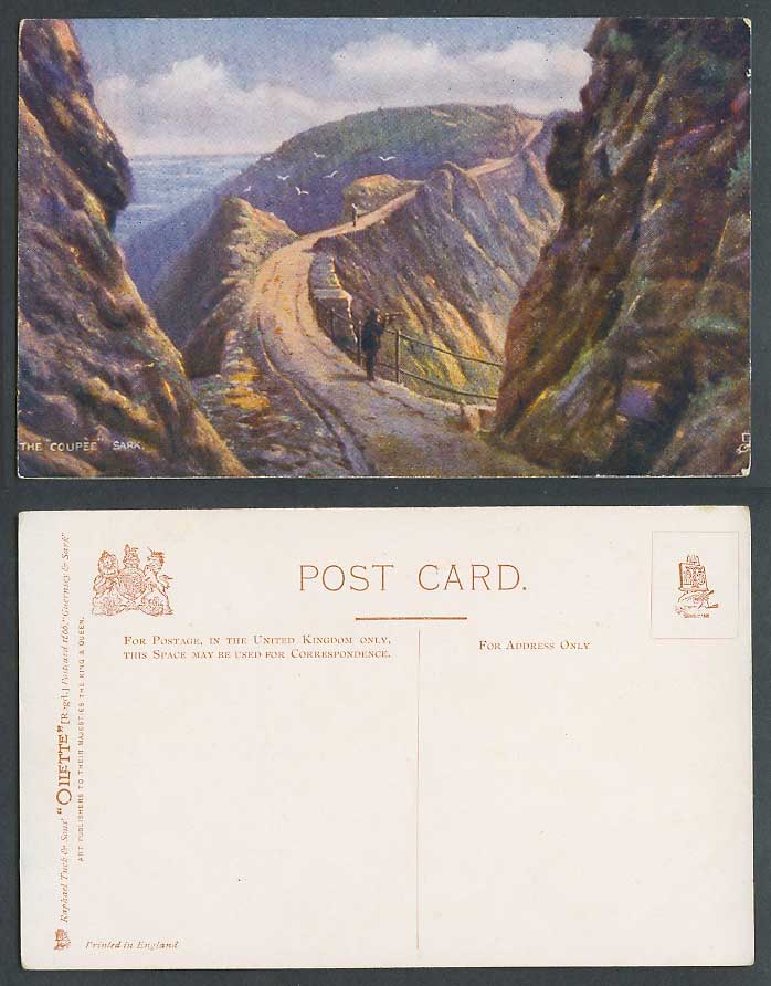 Sark, The Coupee, Cliffs Road Man with Binocular Art Old Tuck's Oilette Postcard