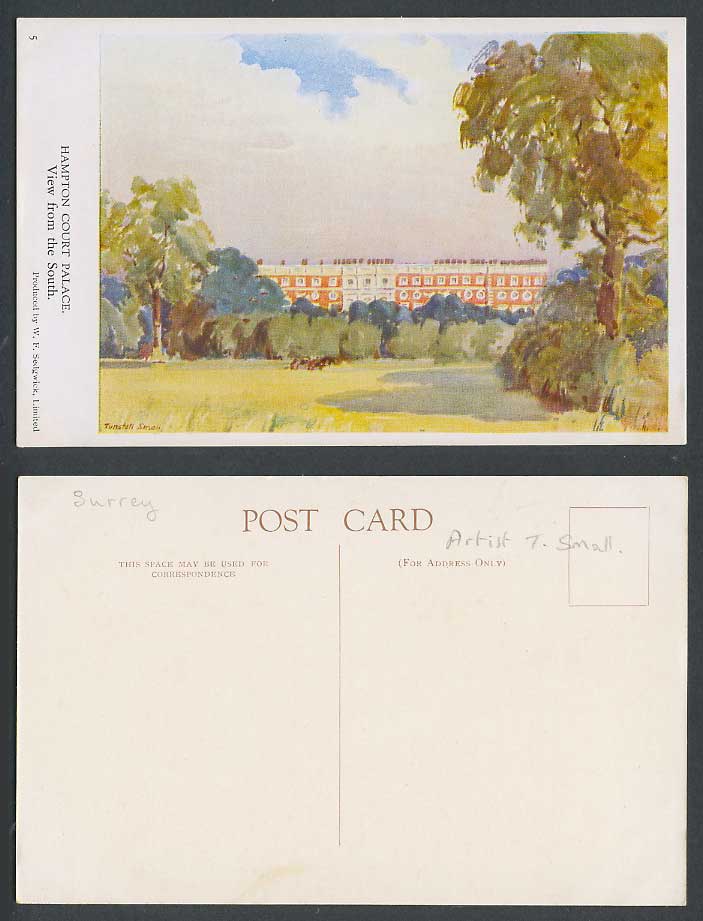 Hampton Court Palace, View from South, Tunstall Small Artist Signed Old Postcard
