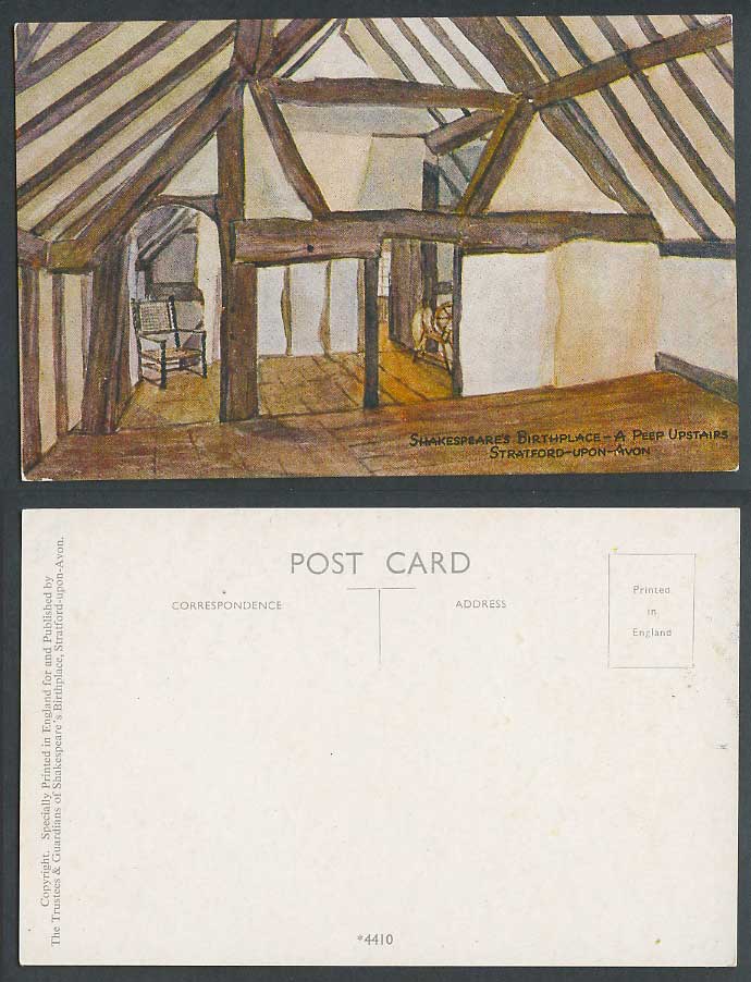 Stratford-upon-Avon, Shakespeare's Birthplace, A Peep Upstairs Old ART Postcard