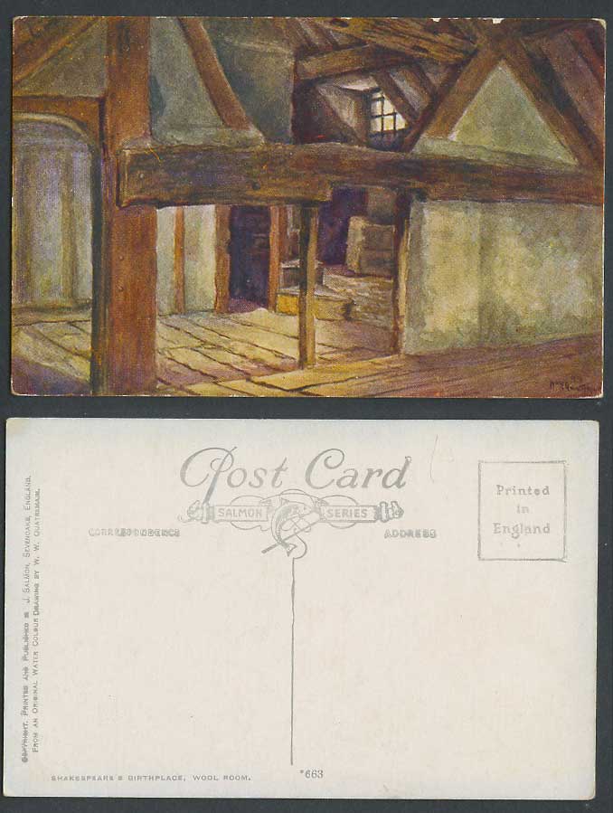 W W Quatremain Old Postcard Shakespeare's Birthplace Wool Room Stratford-on-Avon
