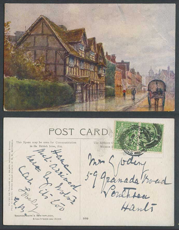 Shakespeare's Birthplace, Street, Stratford-on-Avon W.W. Quatremain Old Postcard