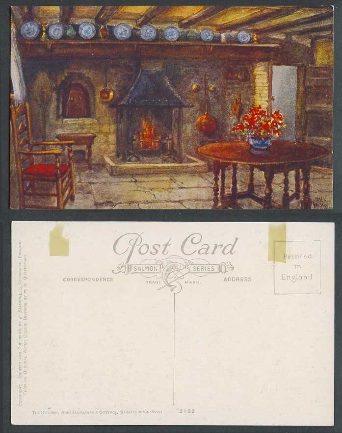 W.W. Quatremain Old Postcard Anne Hathaway's Cottage, Kitchen, Stratford-on-Avon