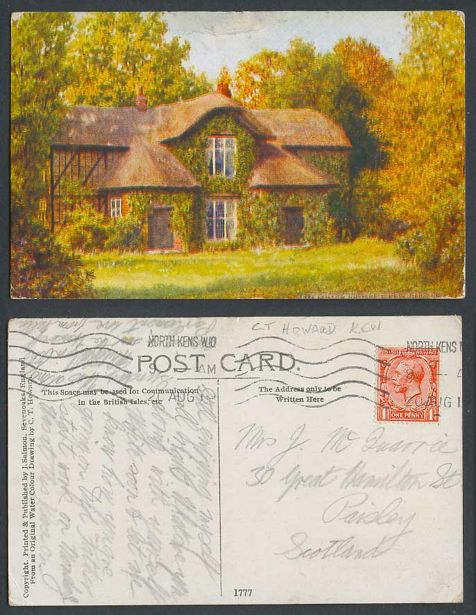 London Kew Gardens Queen Charlottes Cottage by C.T. Howard 1919 Old ART Postcard