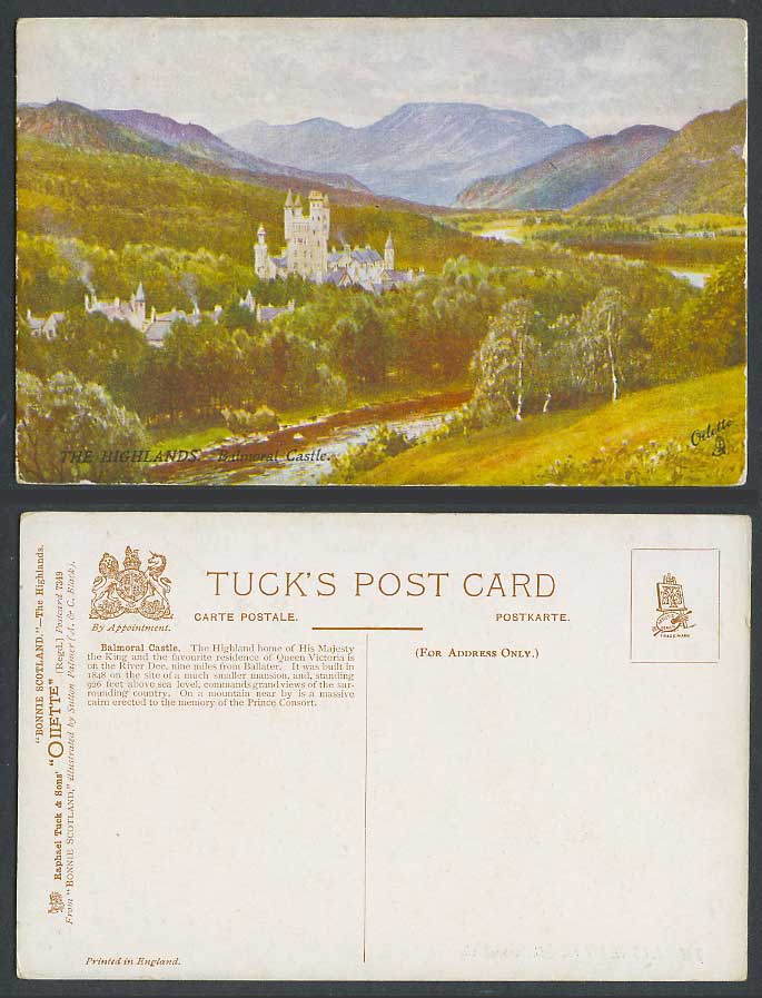 The Highlands Balmoral Castle, Sutton Palmer Bonnie Scotland Old Tuck's Postcard