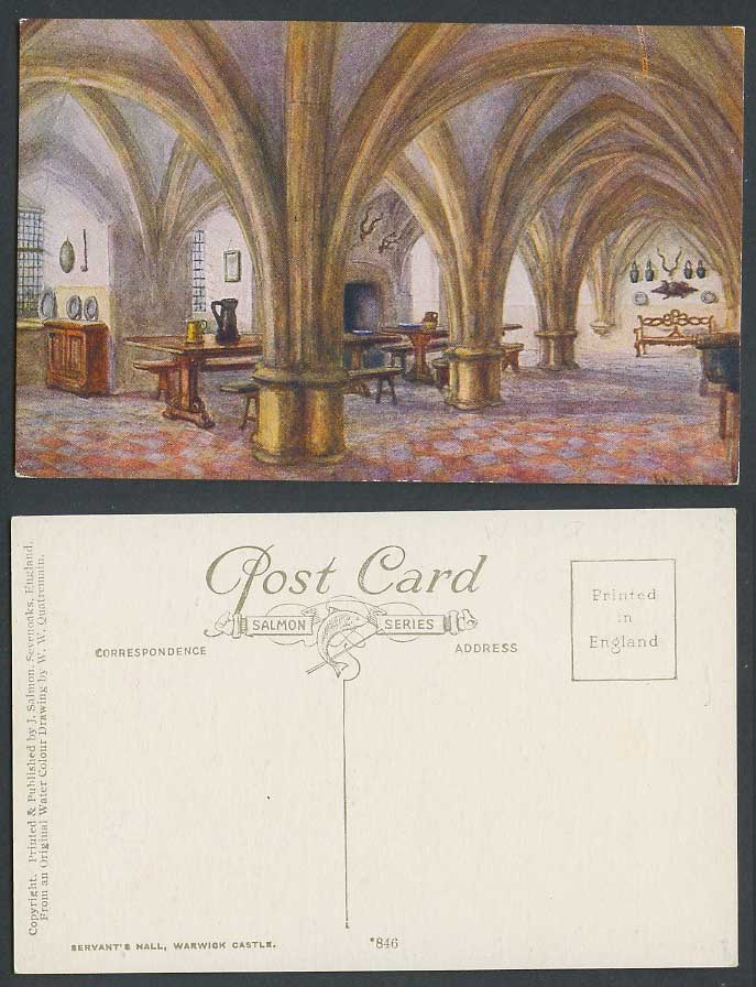 W.W. Quatremain Servant's Hall Warwick Castle Interior Warwickshire Old Postcard