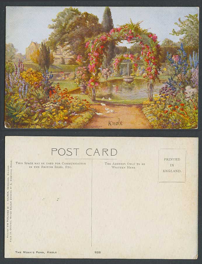 C. Essenhigh Corke Artist Signed Knole Monk's Pond Fountain Gardens Old Postcard