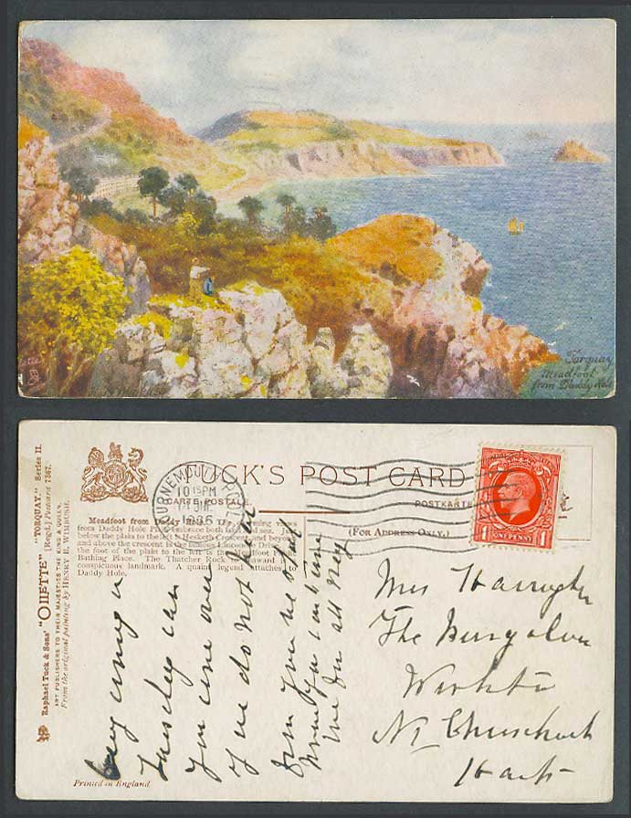 Torquay Meadfoot from Daddy Hole, by B. Wimbush 1936 Old Tuck's Oilette Postcard