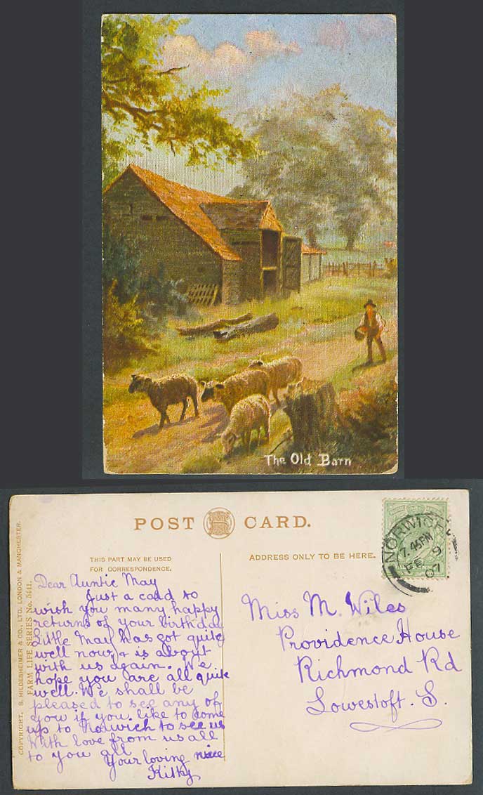 SHEEP Shepherd The Old Barn Farm Life Series 5441 Artist Drawn 1907 Old Postcard