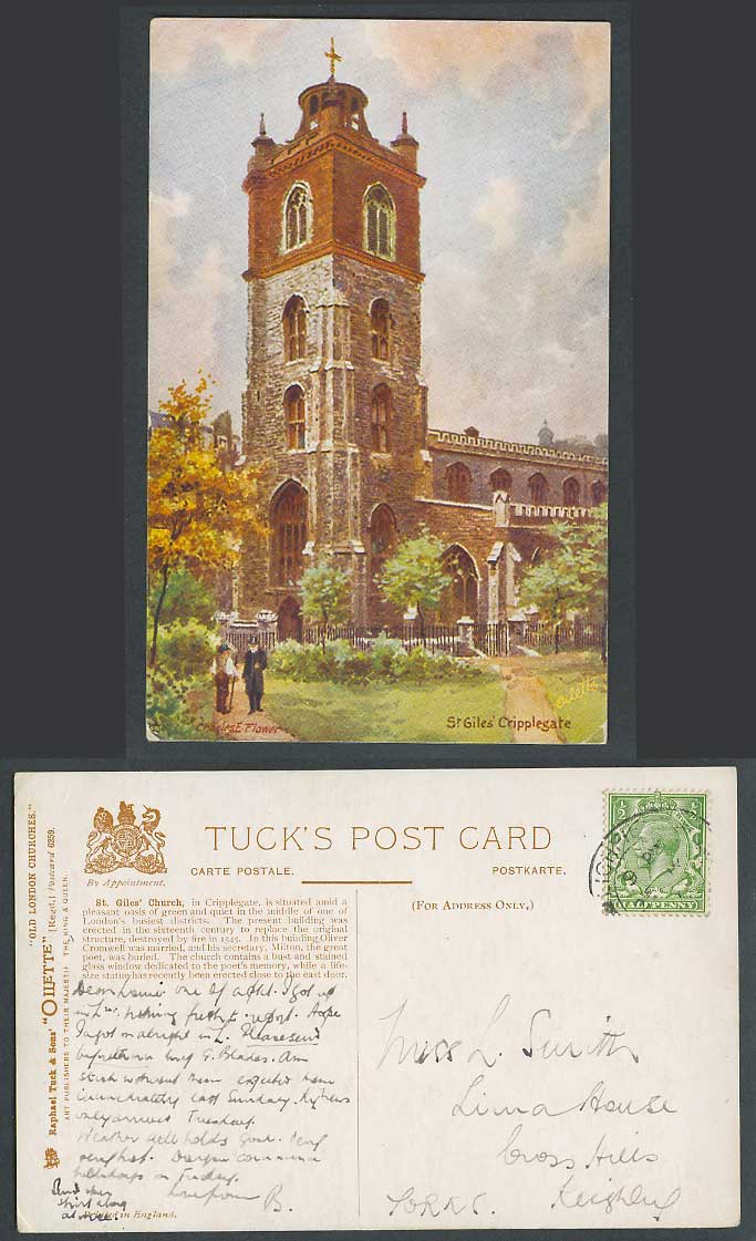 London St. Giles Church Cripplegate Charles E Flower Old Tuck's Oilette Postcard