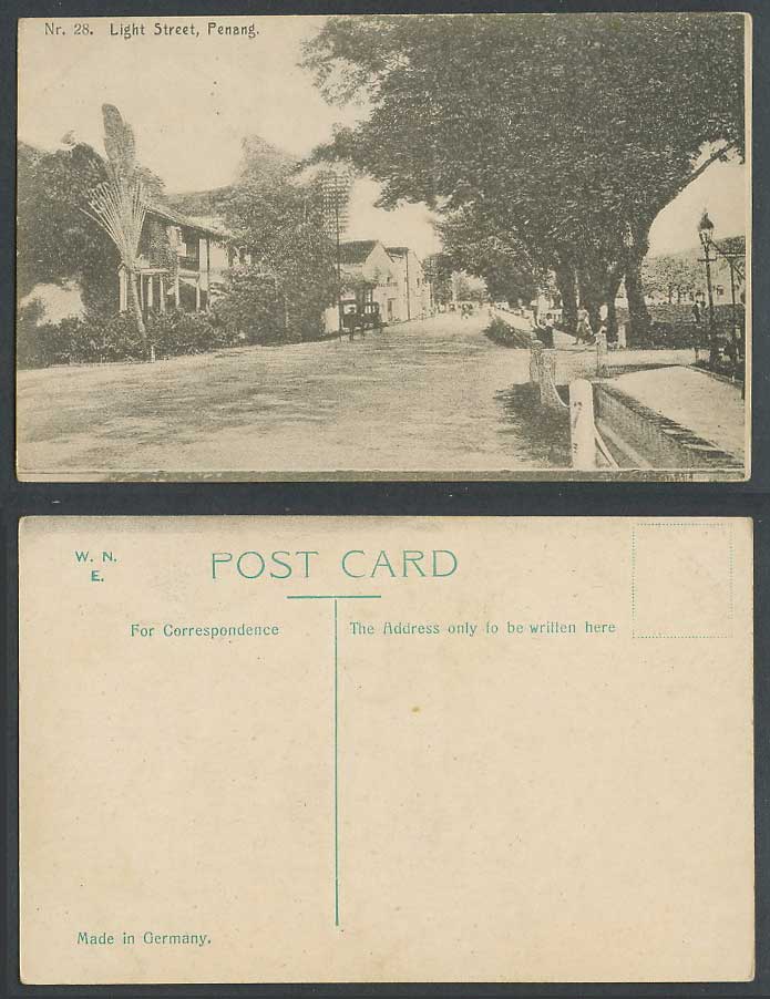 Penang Old Postcard Light Street Scene, Hotel Rickshaw Traveller's Palm Tree WNE