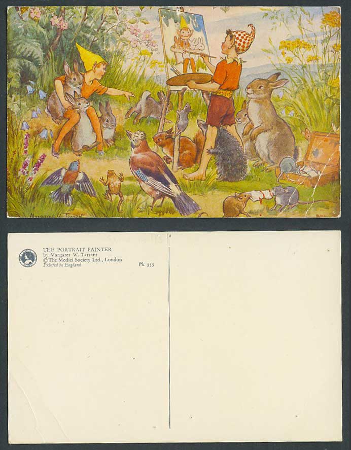 Margaret W Tarrant Old Postcard The Portrait Painter Birds Rabbits Frog Mice Rat