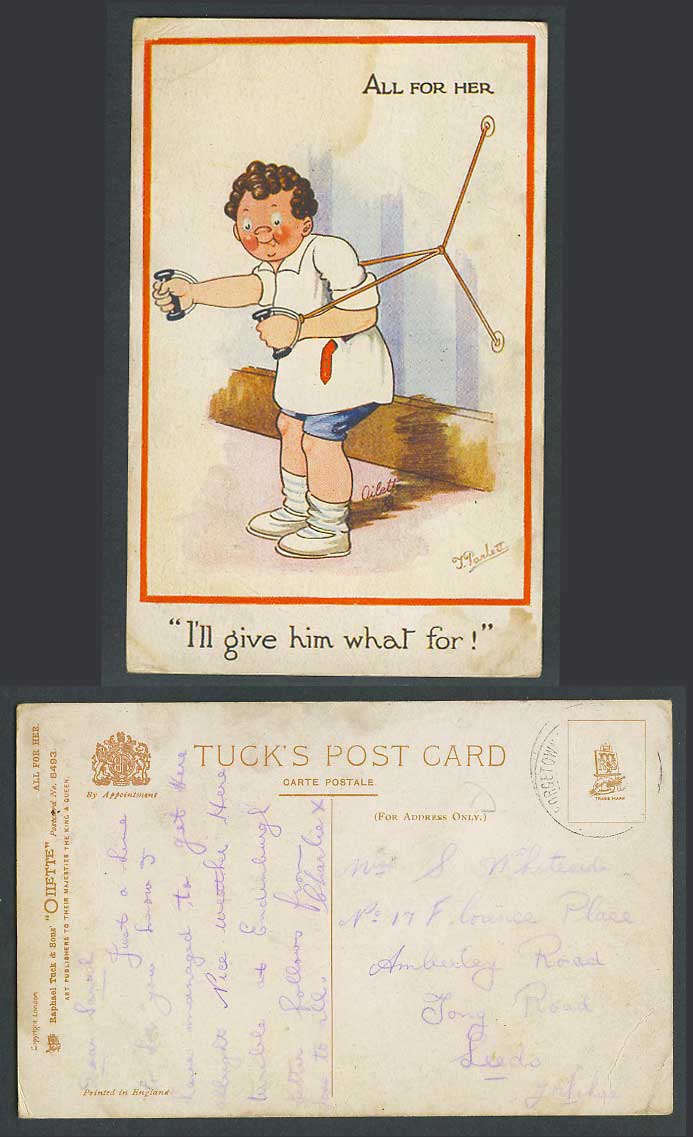 J. Parlett 1917 Old Tuck's Oilette Postcard All For Her. I'll Give him What For!