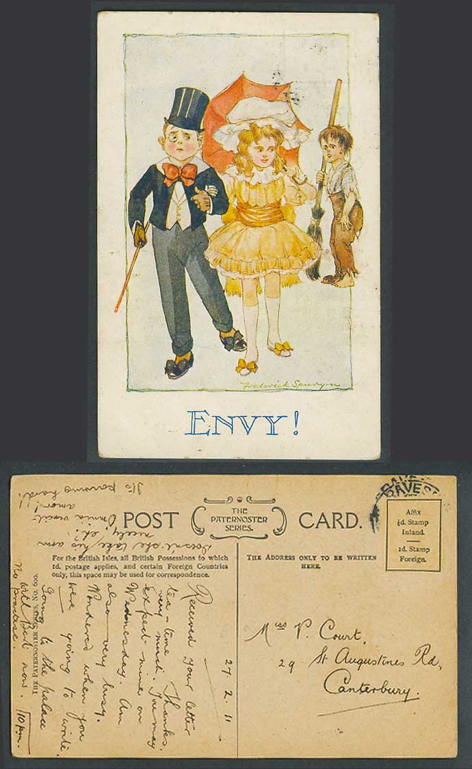 Frederick Spurgin Artist Signed 1911 Old Postcard Envy Boys Glamour Little Girl