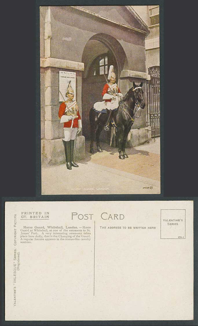 London Old Postcard Horse Guards Sentries Whitehall Entrance 11am Changing Guard