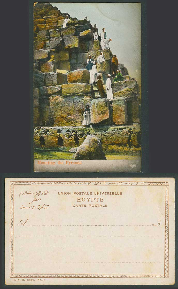 Egypt Old Colour UB Postcard Cairo Western Men Mounting Climbing The Pyramid L&H