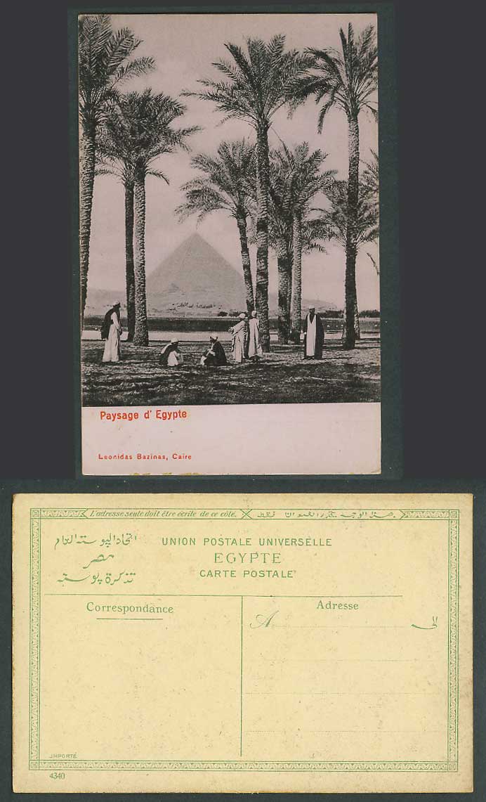 Egypt Old Postcard Paysage d'Egypte, PYRAMIDS Palm Trees Native Men Resting