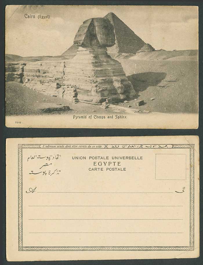 Egypt Old U.B. Postcard Cairo Sphinx Pyramid of Cheops Desert Sand Dunes No.7512