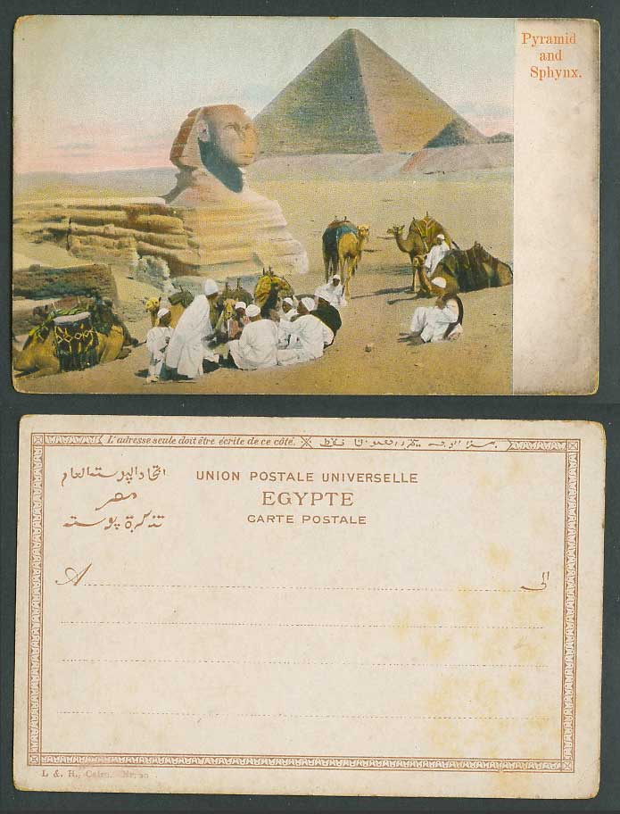 Egypt Old Colour Postcard Cairo Sphynx Sphinx Pyramids, Natives & Camels Resting