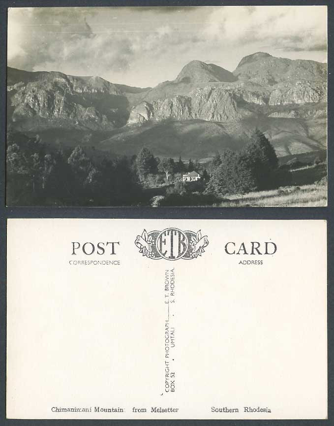 Southern Rhodesia, Chimanimani Mountains from Melsetter Old Real Photo Postcard