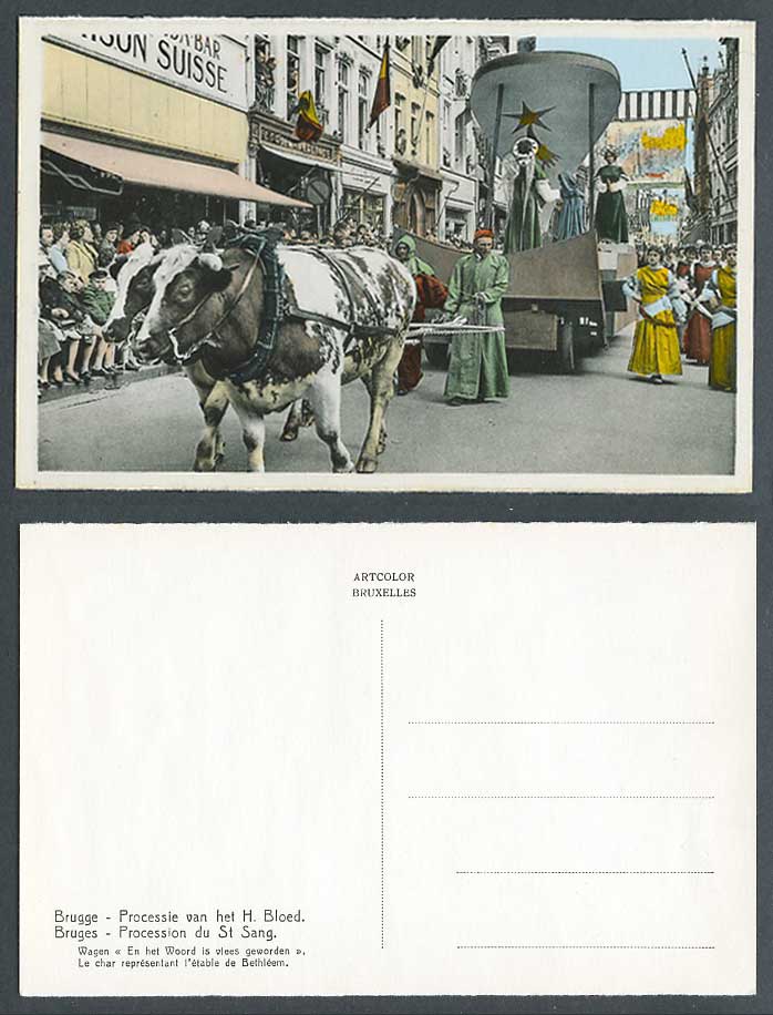 Belgium Old Postcard Bruges Procession St. Sang, Cattle Tank Stable of Bethlehem