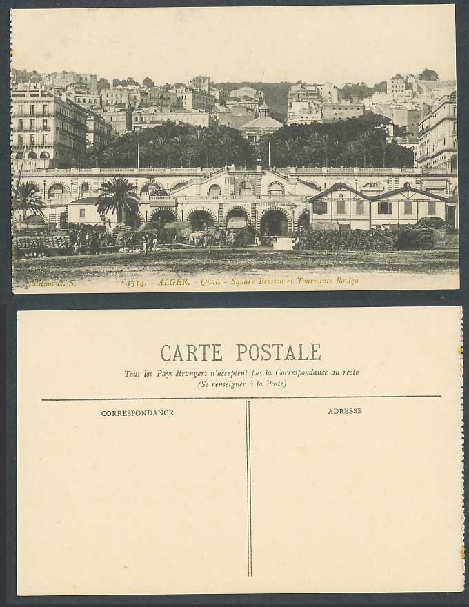 Algeria Old Postcard Alger Quais Square Bresson et Tournants Rovigo Quays Palms