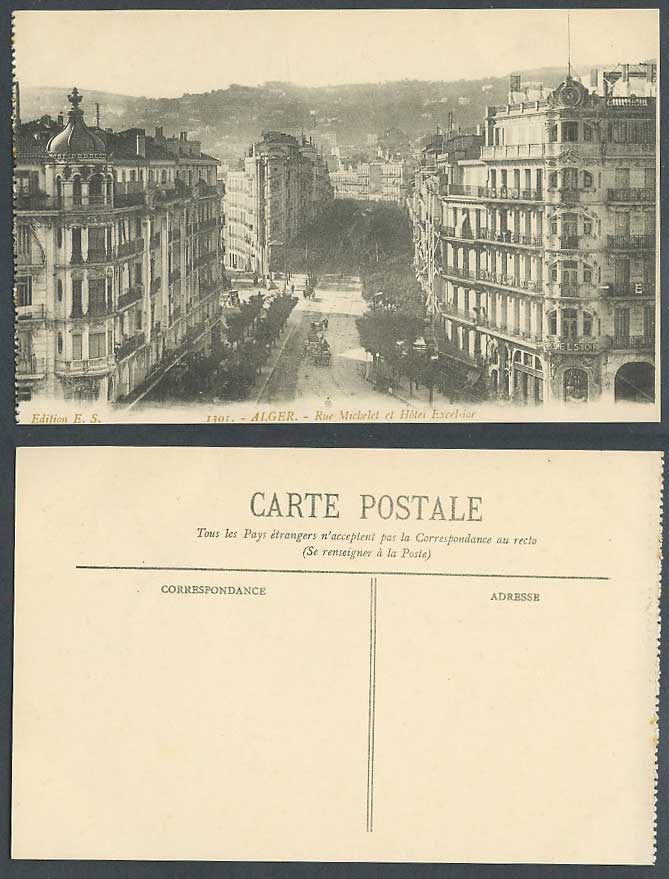 Algeria Old Postcard Alger Rue Michelet, Grand Hotel Excelsior, Street Tramlines