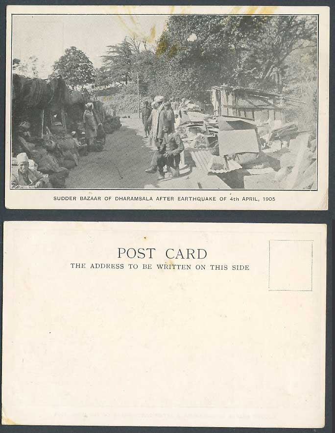 India Old Postcard Sudder Bazaar Dharamsala, After Earthquake of 4th April 1905