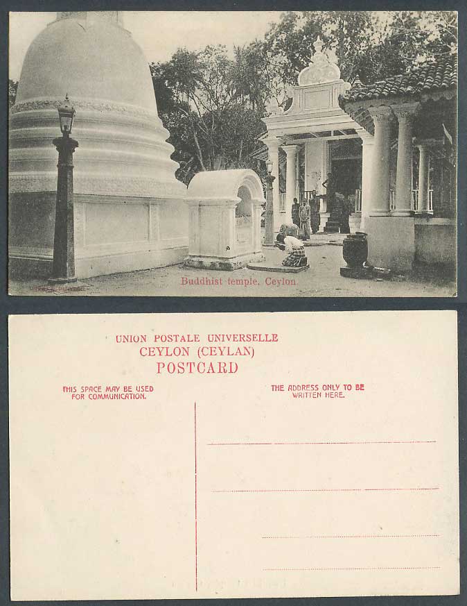 Ceylon Old Postcard Buddhist Temple Shrine Native Prayer Monks Lamp, Skeen Photo