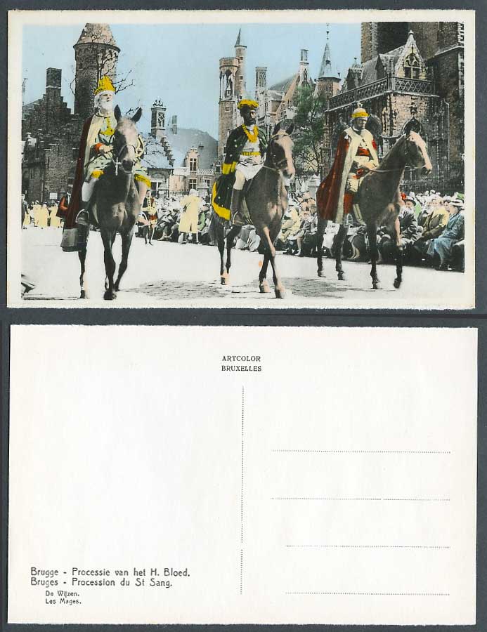 Belgium Old Postcard Bruges Procession du St. Sang Les Mages Horse Riders Horses